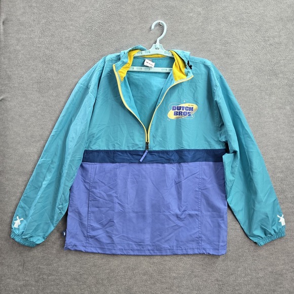Dutch Bros Men Jacket L Teal Windbreaker Colorblock Activewear Logo Zipper - Picture 9 of 9